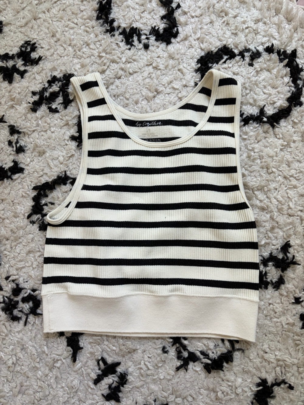 By Together Black & Cream Ribbed Striped Tank